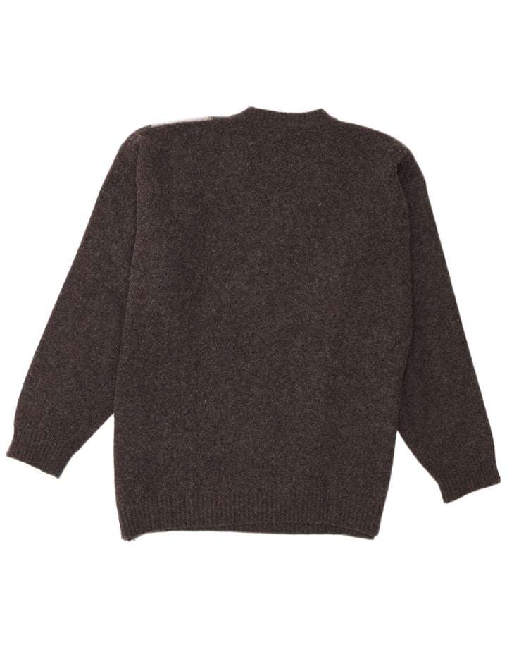 Vintage herre V-hals sweater XL Grå Argyle/Diamond lammeuld