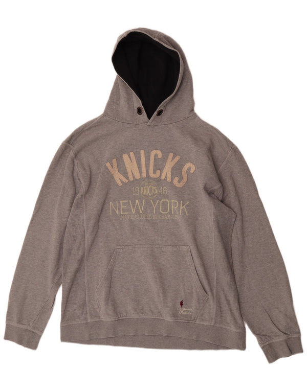 Champion Herre New York Knicks Grafisk Hoodie Jumper 2XL Grå Flecked Bomuld