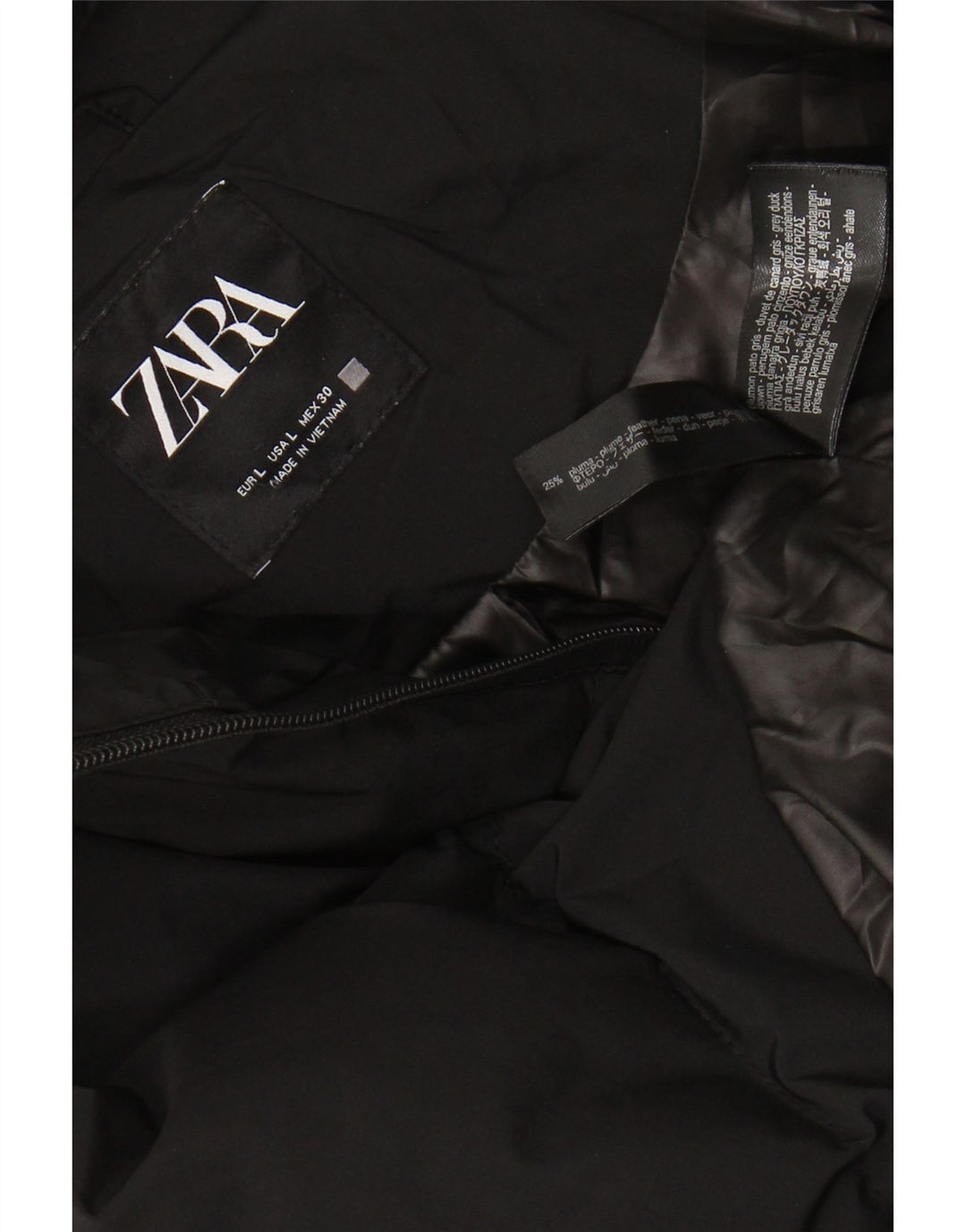 ZARA Polstret frakke med hætte til kvinder UK 16 Stor sort polyester