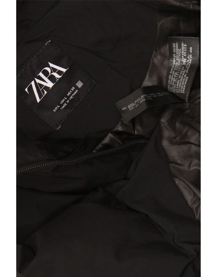 ZARA Polstret frakke med hætte til kvinder UK 16 Stor sort polyester