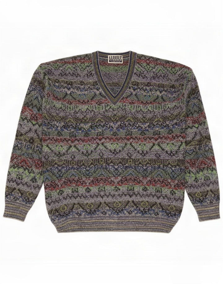 Marcazzani Herre V-hals sweater Medium Flerfarvet Fair Isle Cotton