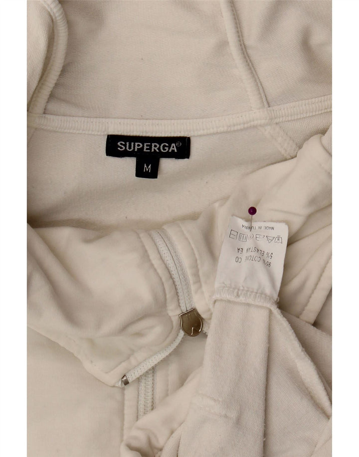 SUPERGA Womens Zip Hoodie Sweater UK 14 Medium Off White Cotton Vintage Superga and Second-Hand Superga from Messina Hembry 