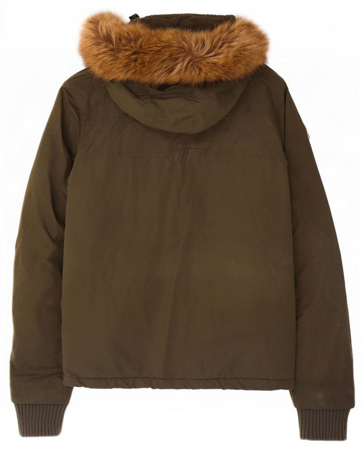 Superdry Windbreaker-jakke med hætte til kvinder UK 14 Medium Khaki Polyester
