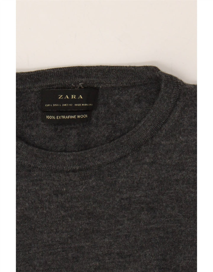 ZARA Mens Crew Neck Jumper Sweater Large Grey Wool Vintage Zara and Second-Hand Zara from Messina Hembry 