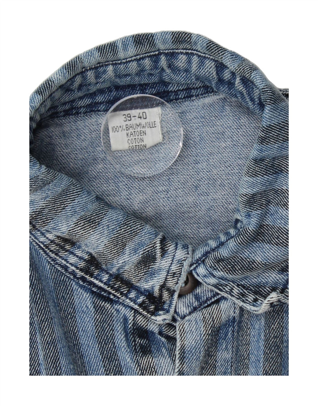 VINTAGE Mens Denim Shirt Size 39/40 Medium Blue Striped Cotton Vintage Vintage and Second-Hand Vintage from Messina Hembry 