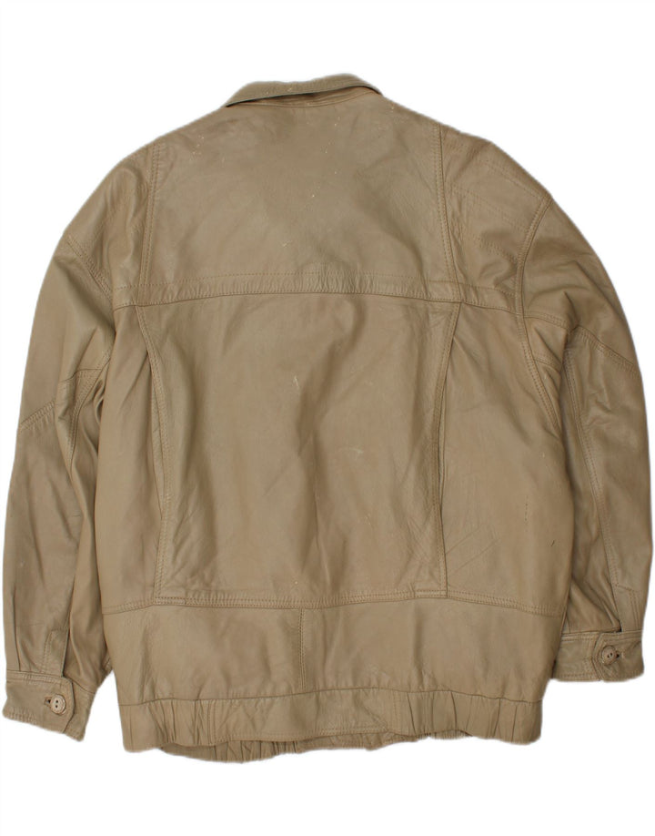 VINTAGE Mens Leather Jacket UK 40 Large Khaki
