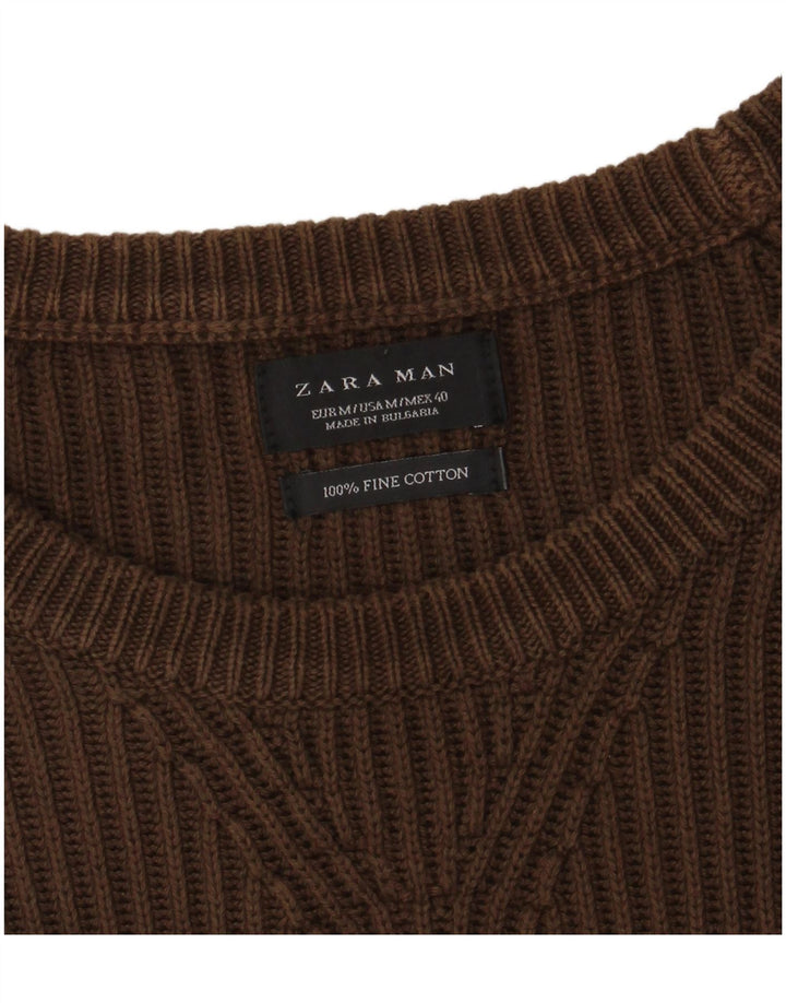 ZARA Herre Boat Neck Jumper Sweater Medium Brun Bomuld