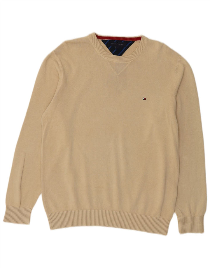 Tommy Hilfiger Herre Crew Neck Jumper Sweater Stor Beige Bomuld