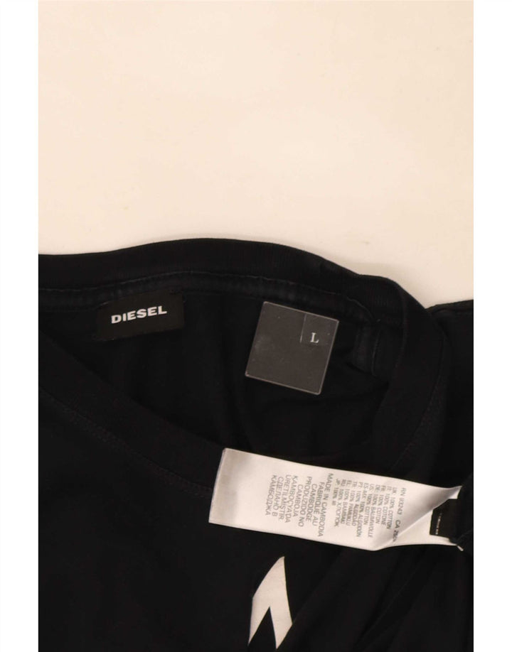 Diesel Herre Grafisk T-Shirt Top Stor Sort Bomuld