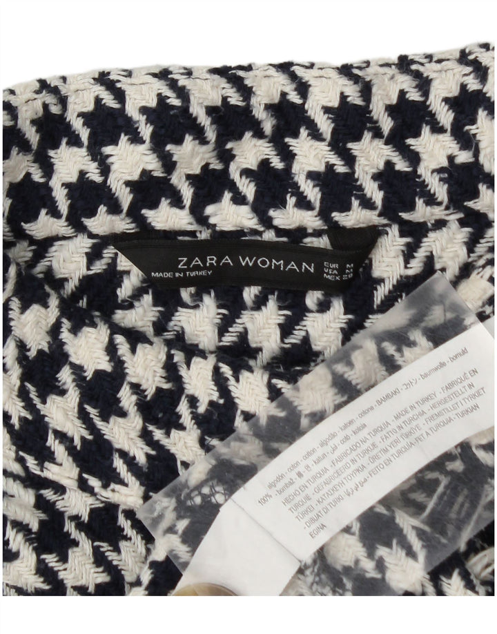 Zara Womens Button Neck Jumper Sweater UK 14 Medium Navy Blue Houndstooth