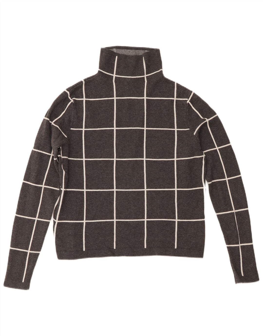 Warehouse Womens Crop Turtle Neck Jumper Sweater UK 8 Small Grey Check