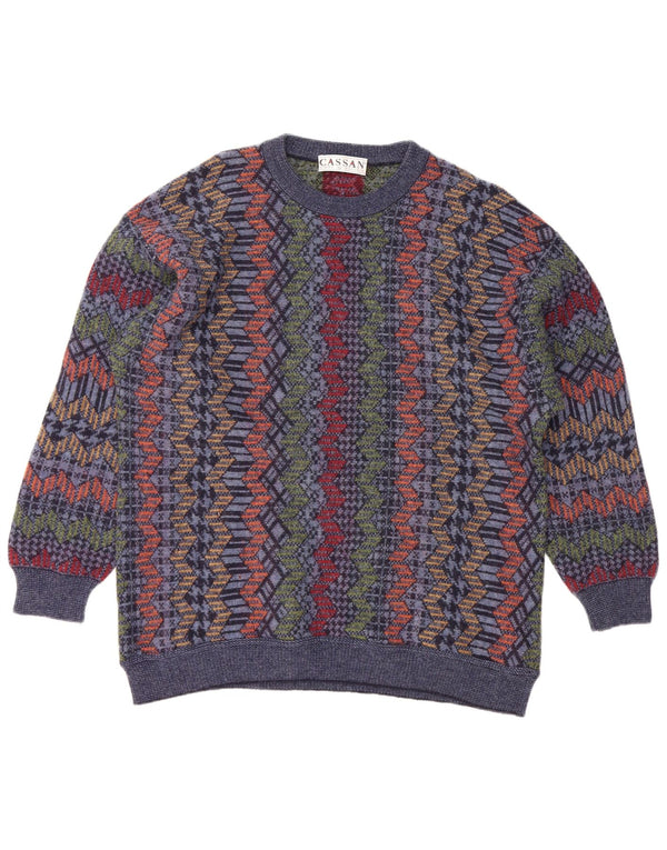 CASSAN Herre Boat Neck Jumper Sweater IT 52 Large Navy Blue Chevron Wool