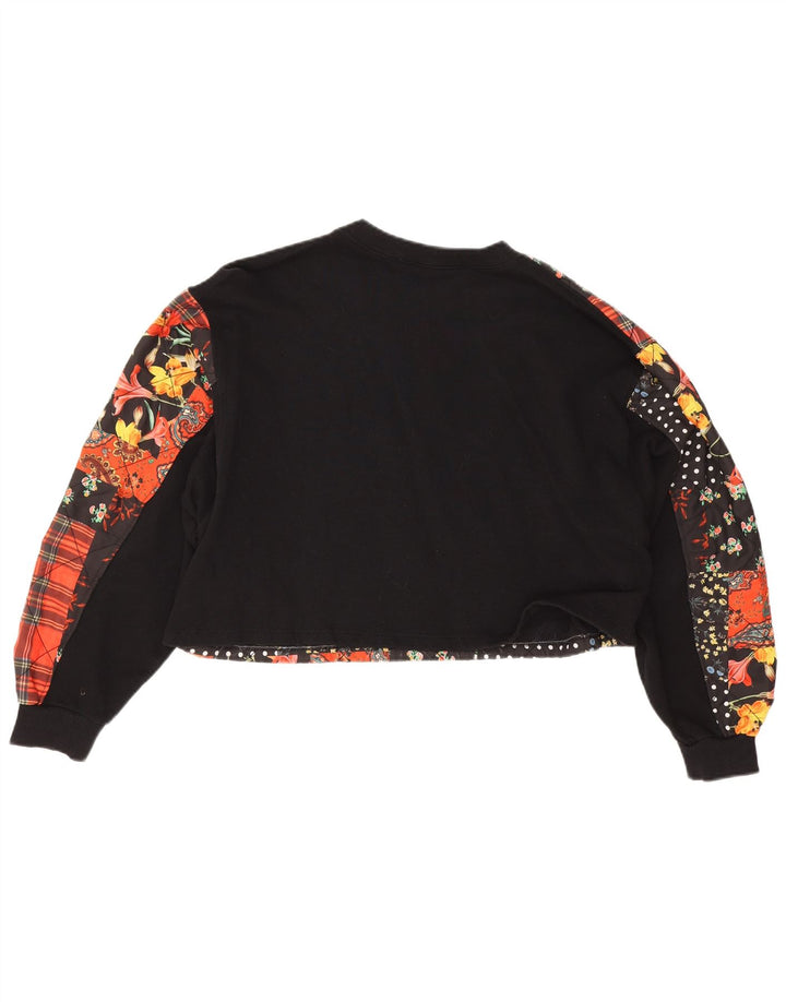 Zara Womens Oversized Crop Sweatshirt Jumper UK 14 Medium Black Patchwork