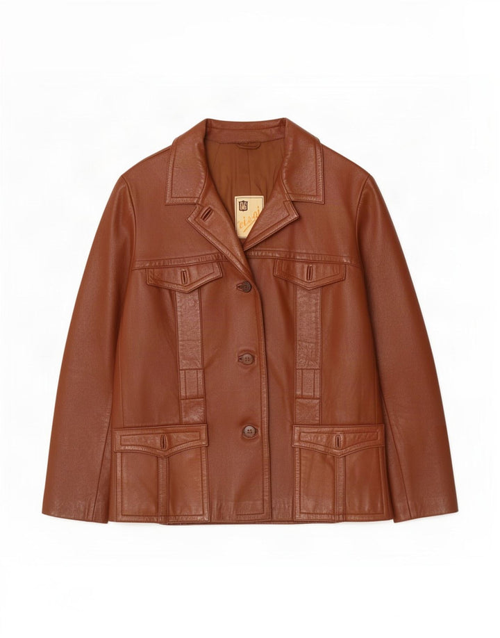 Vintage dame 3-knaps læderjakke UK 8 Small Brown