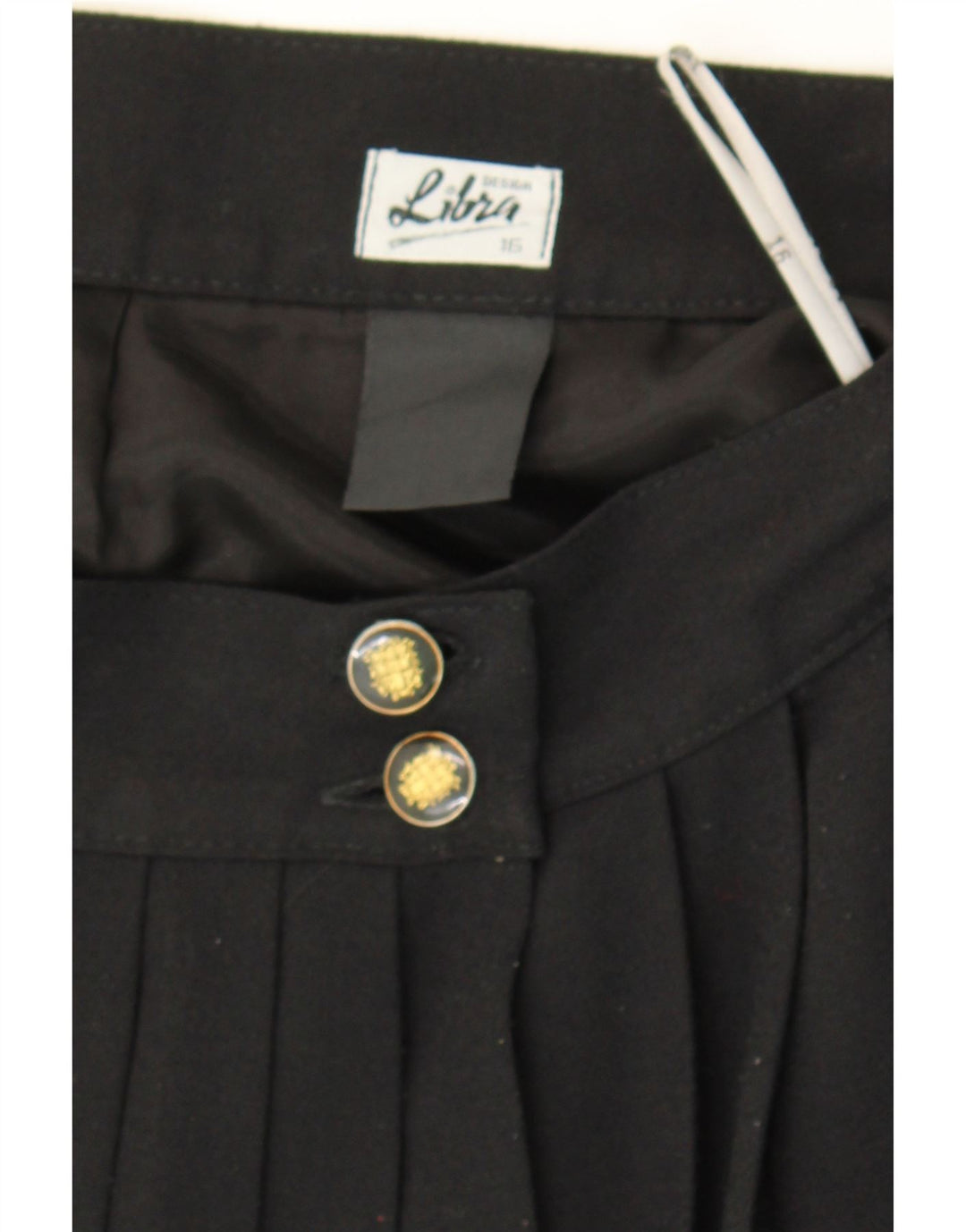 LIBRA Womens Pleated Skirt UK 16 Large W32 Black Polyester Vintage Libra and Second-Hand Libra from Messina Hembry 
