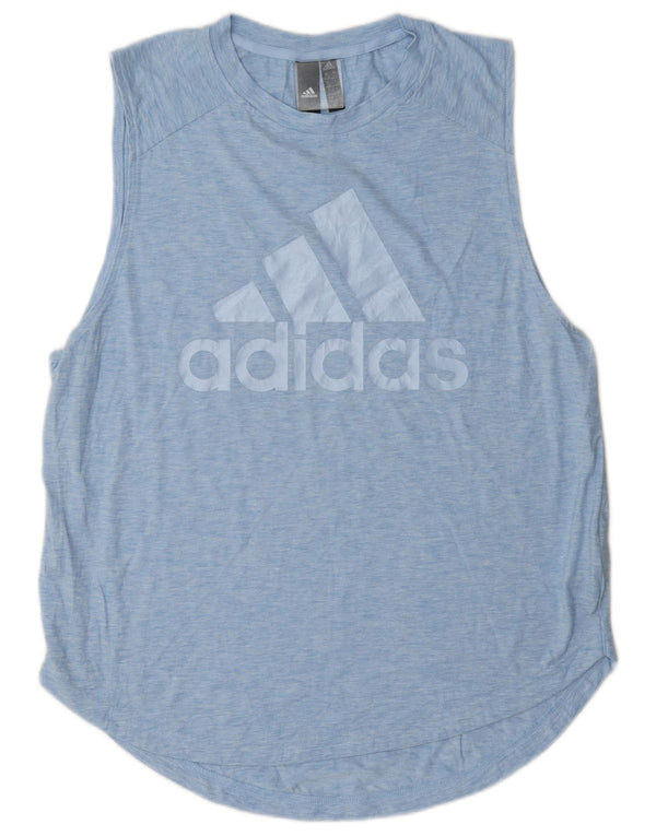 Adidas Dame Grafisk Vest Top UK 16/18 Large Blue Cotton