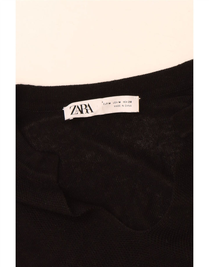 Zara Dame Oversized 3/4-ærmet V-hals sweater UK 14 Medium Sort
