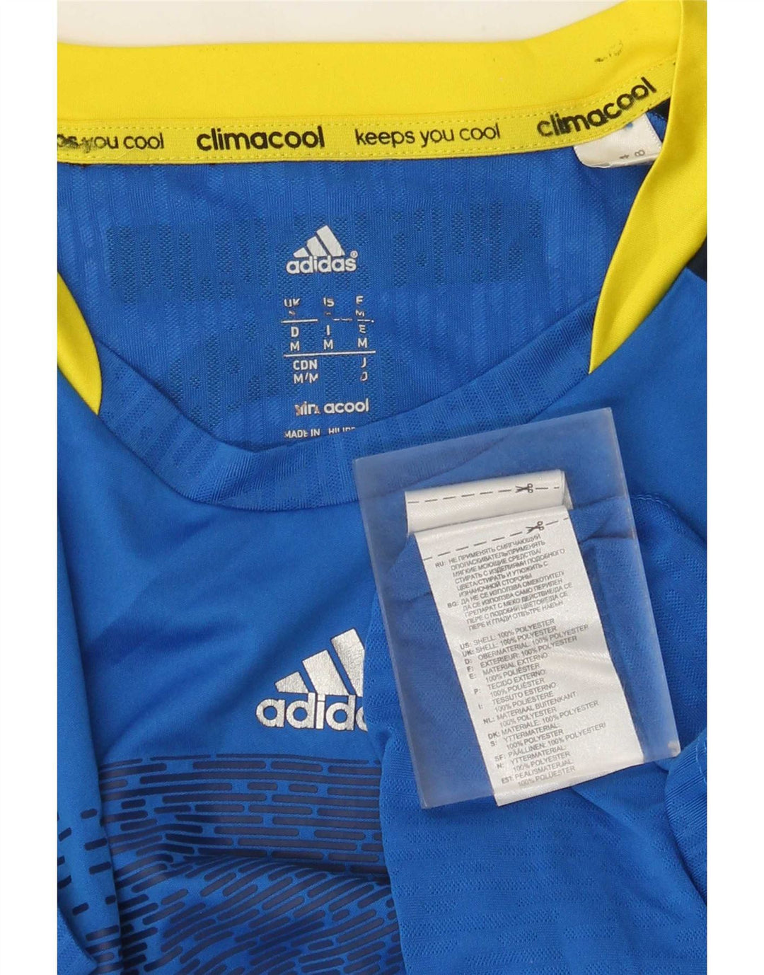 Adidas Herre Climacool Grafisk T-Shirt Top Medium Blue Colourblock Polyester