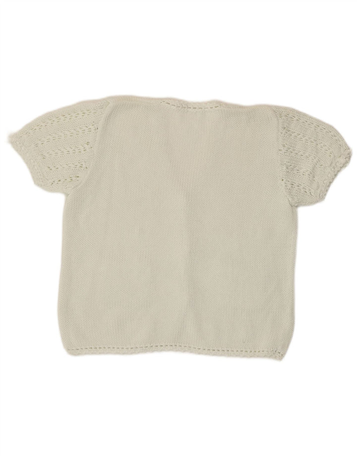 Vintage kortærmet cardigan sweater til kvinder UK 12 Medium White
