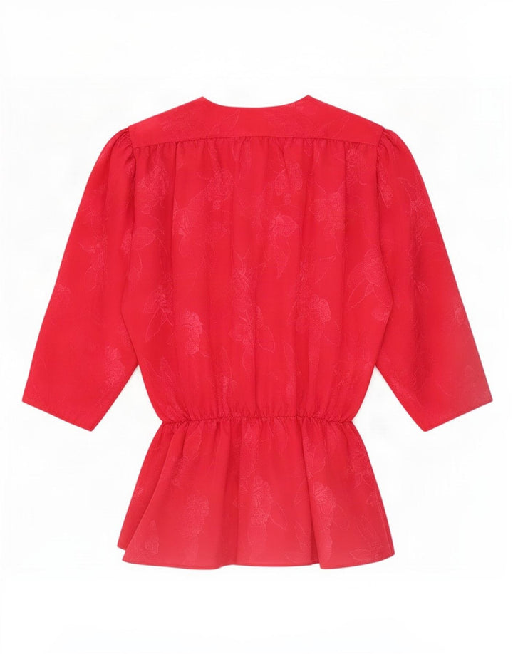 Vintage damebluse med 3/4 ærmer EU 36 lille rød blomsterpolyester