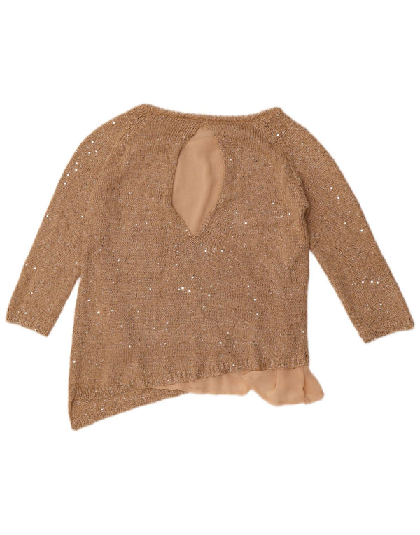 Zara Dame Asymmetrisk Boat Neck Jumper Sweater UK 14 Medium Beige Flecked