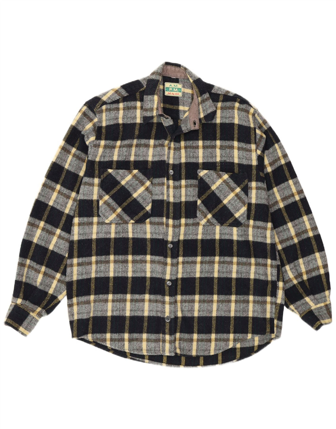 Vintage flannelskjorte til mænd, stor sort ternet