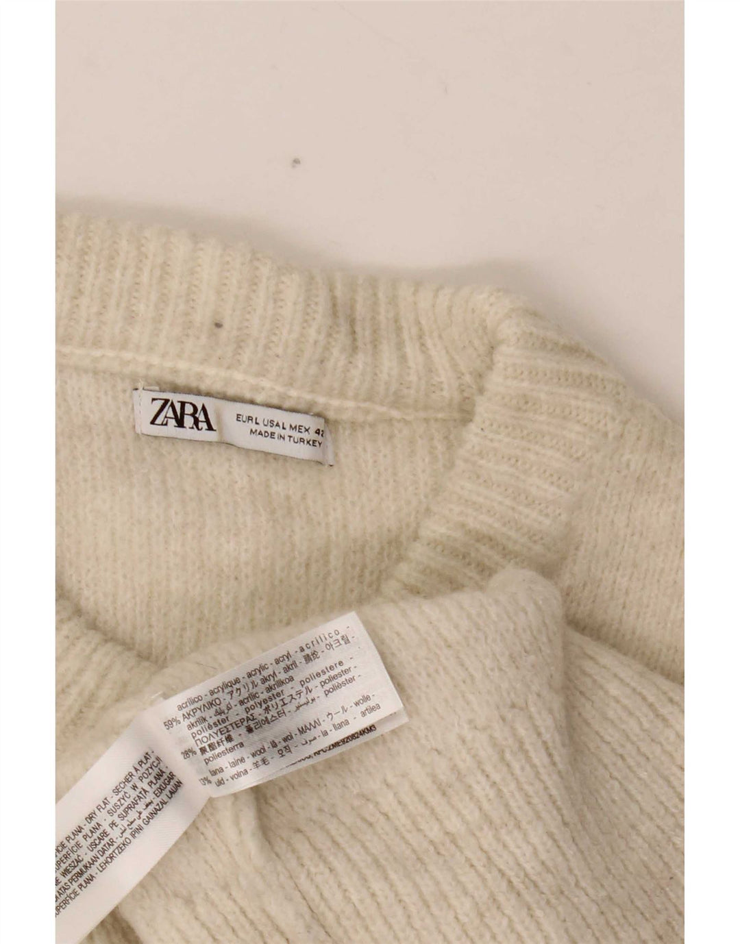 Zara Herre Crew Neck Jumper Sweater Large Off White Akryl
