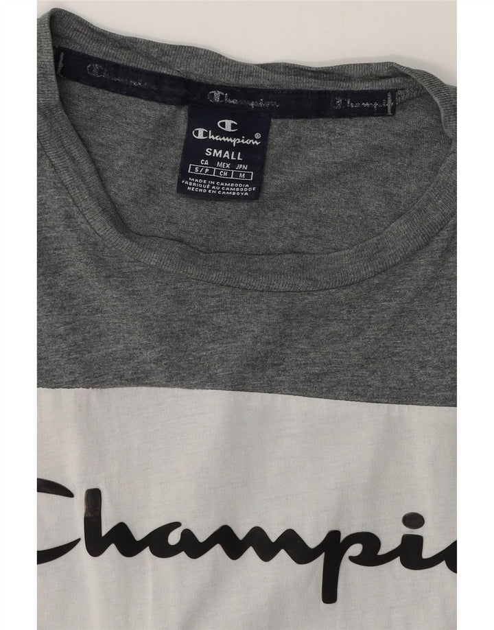 CHAMPION Mens Graphic T-Shirt Top Small Grey Colourblock Vintage Champion and Second-Hand Champion from Messina Hembry 