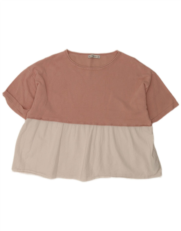 Zara Oversized Bluse Top UK 14 Medium Pink Colourblock Viscose