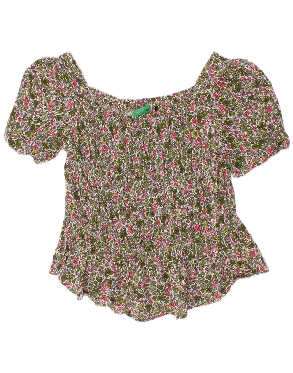 Benetton Girls Bluse Top 6-7 år Small Multicolored Floral Viscose