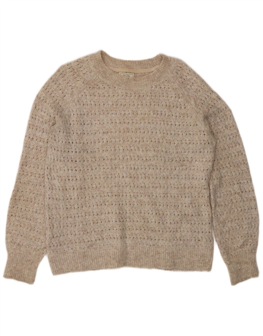 Fat Face Dame Oversized Boat Neck Jumper Sweater UK 8 Small Beige Nylon