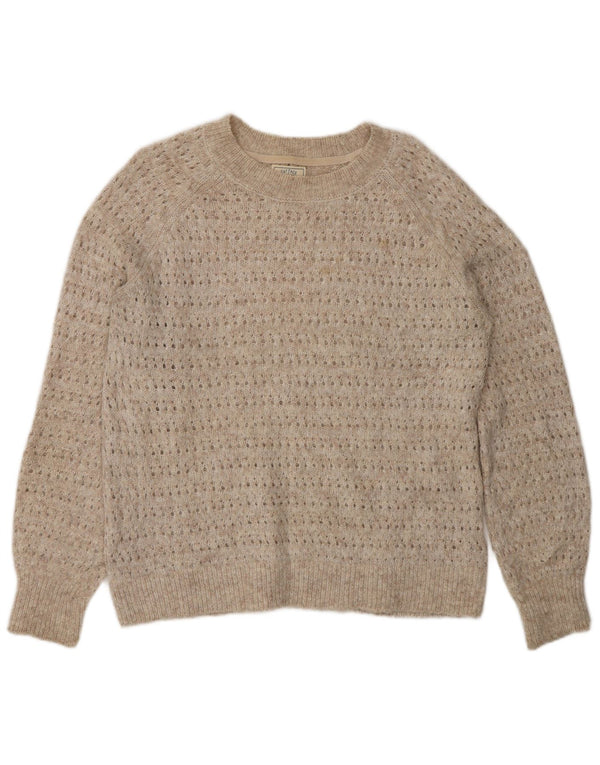 Fat Face Dame Oversized Boat Neck Jumper Sweater UK 8 Small Beige Nylon