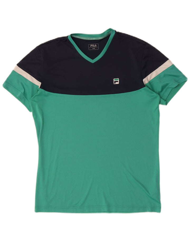Fila Herre T-Shirt Top IT 50 Medium Turkis Colourblock Polyester