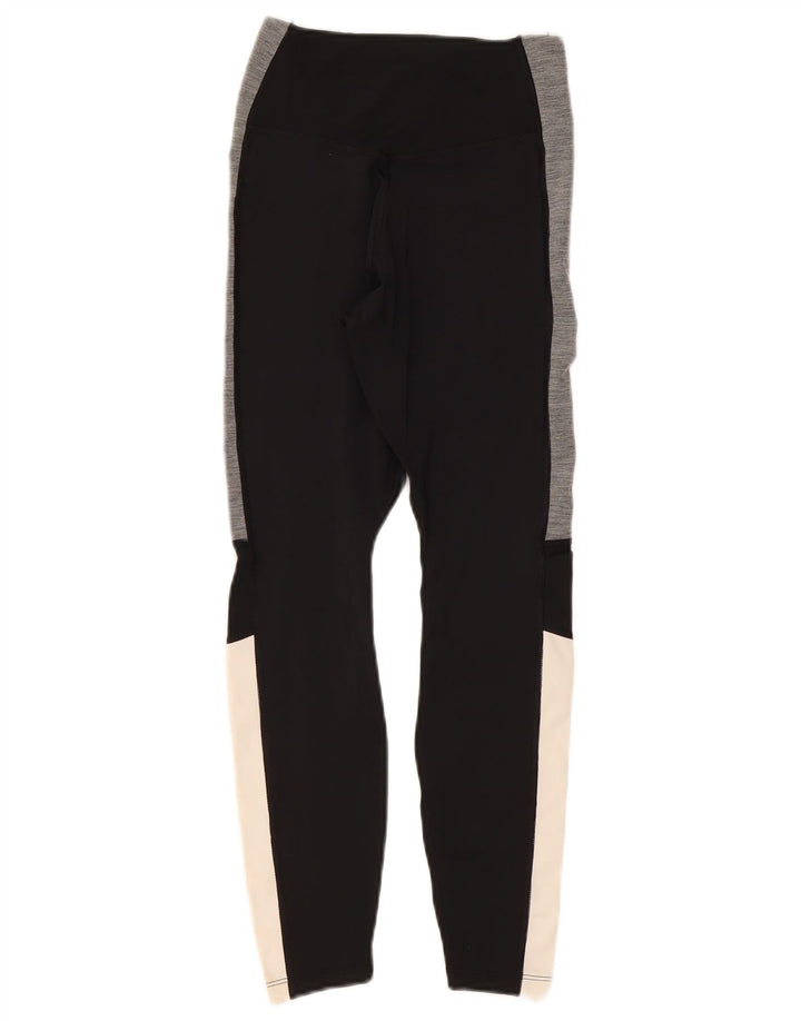 NIKE Dame Dri Fit Leggings UK 4 XS Sort Colourblock Polyester
