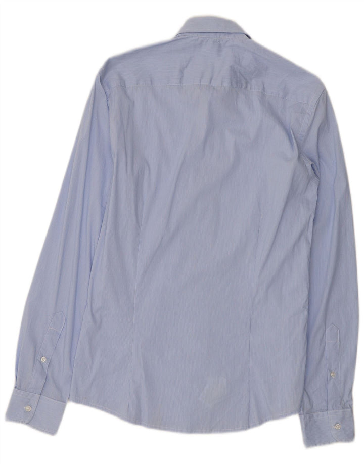 Benetton Herre Slim Shirt Lille Blå Nålestribet Bomuld
