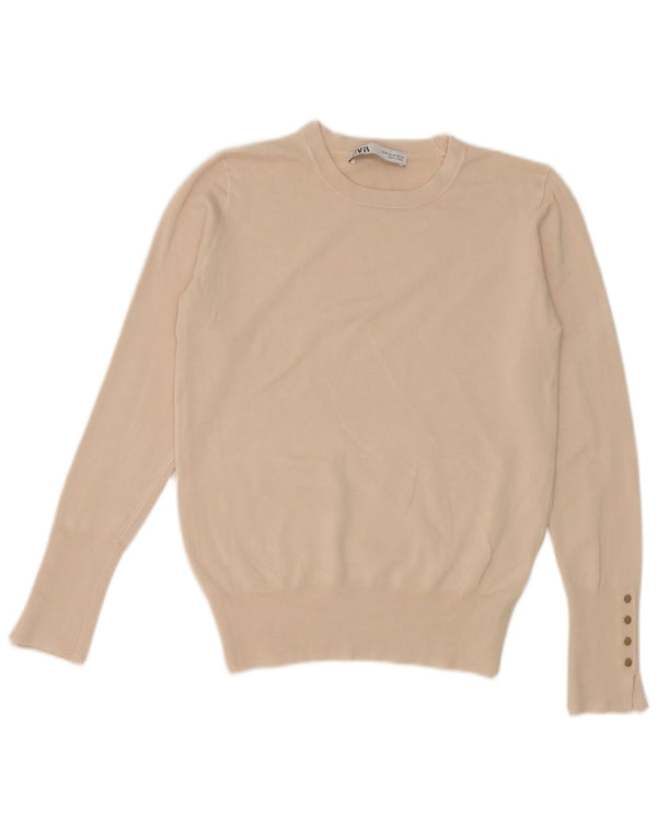 Zara Herre Crop Boat Neck Jumper Sweater UK 12 Medium Beige Viscose