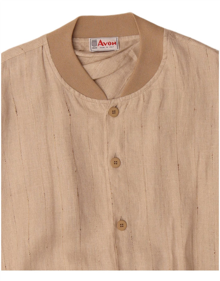VINTAGE Bomberjakke til mænd UK 42 XL Beige Pinstripe Linen