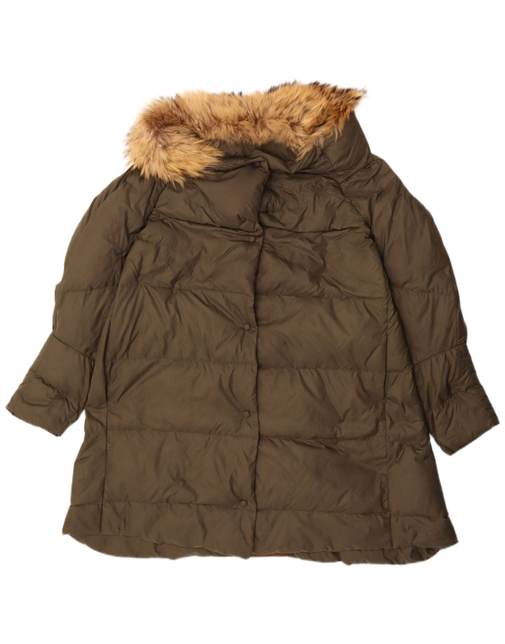 VINTAGE Womens Padded Coat IT 48 XL Khaki Nylon