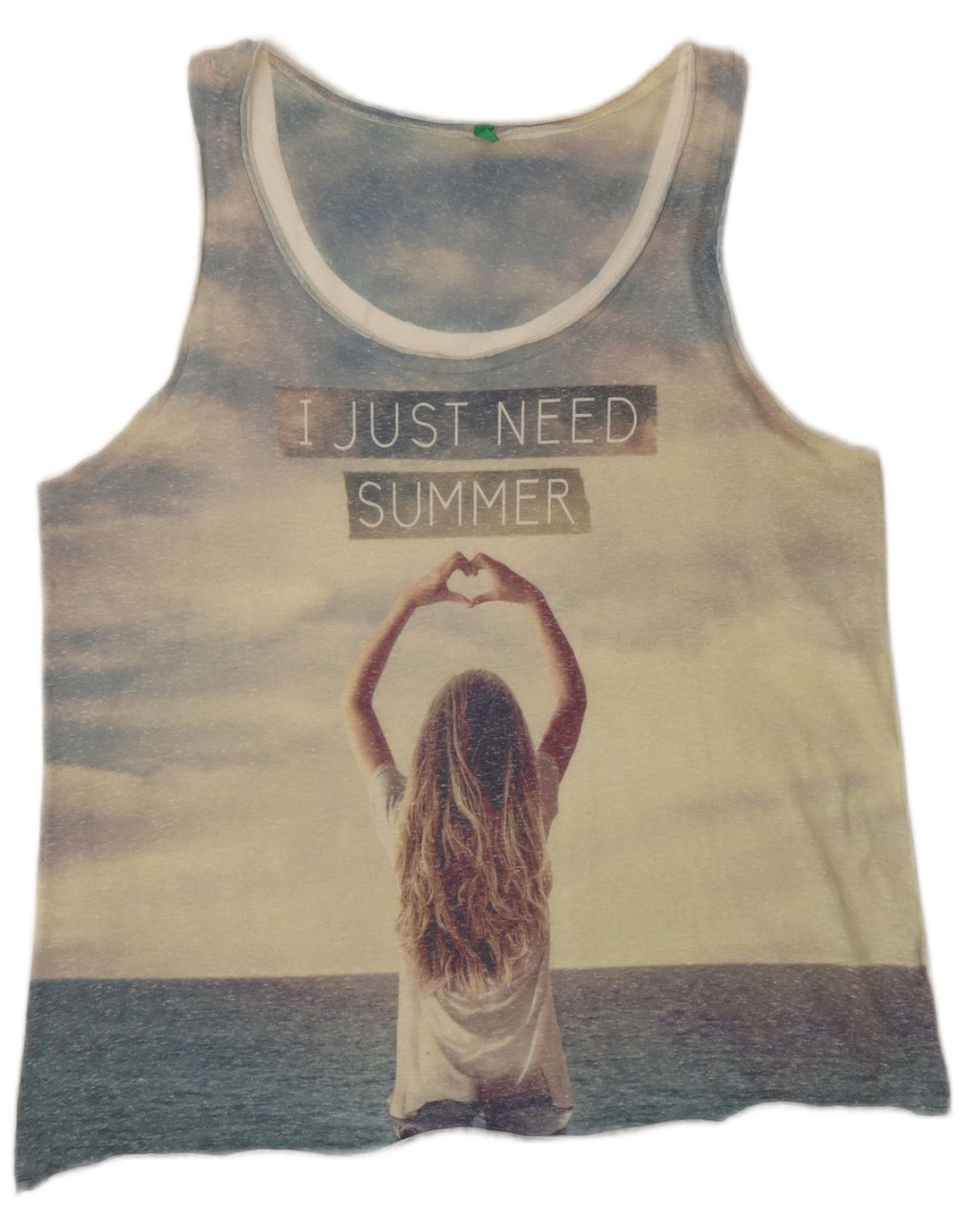 Benetton Womens Grafisk Vest Top UK 16 Large Blue Colourblock Polyester