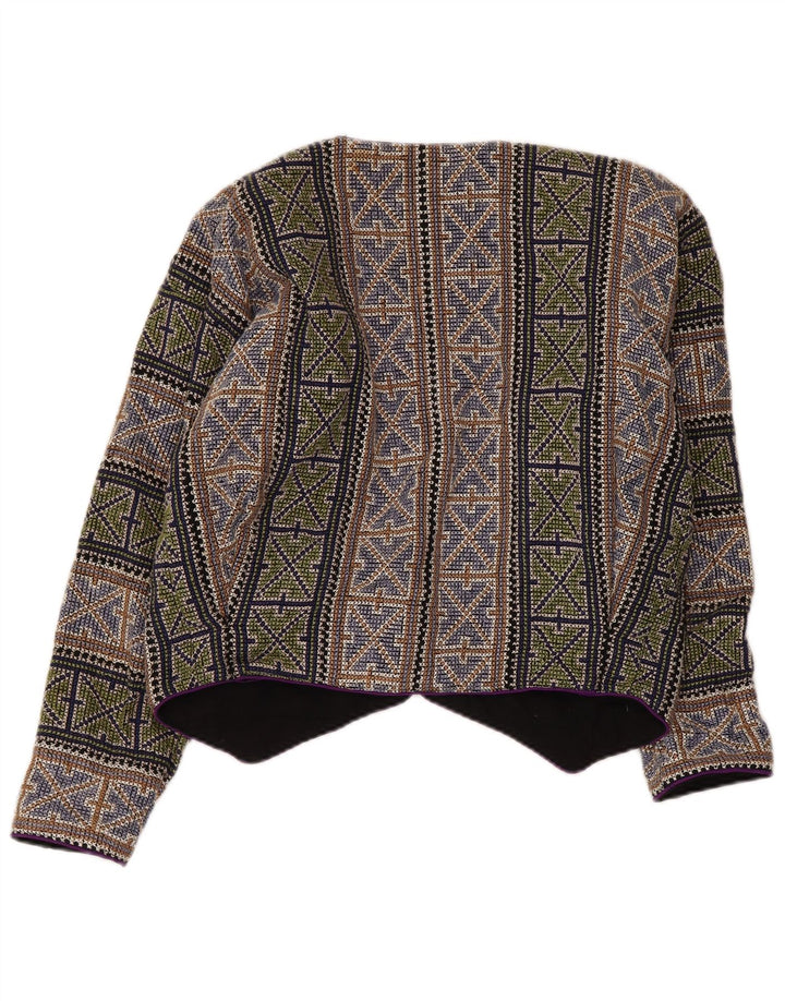 Vintage Dame Crop Blazer Jacket UK 14 Medium Multicolored Geometric