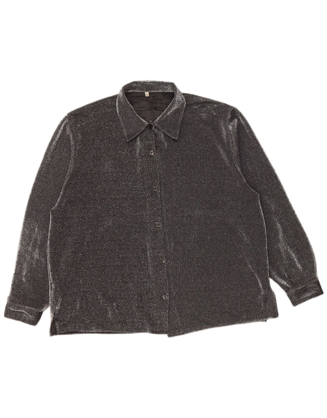 VINTAGE Dame Oversized skjortebluse UK 16 Large Black Flecked Polyester