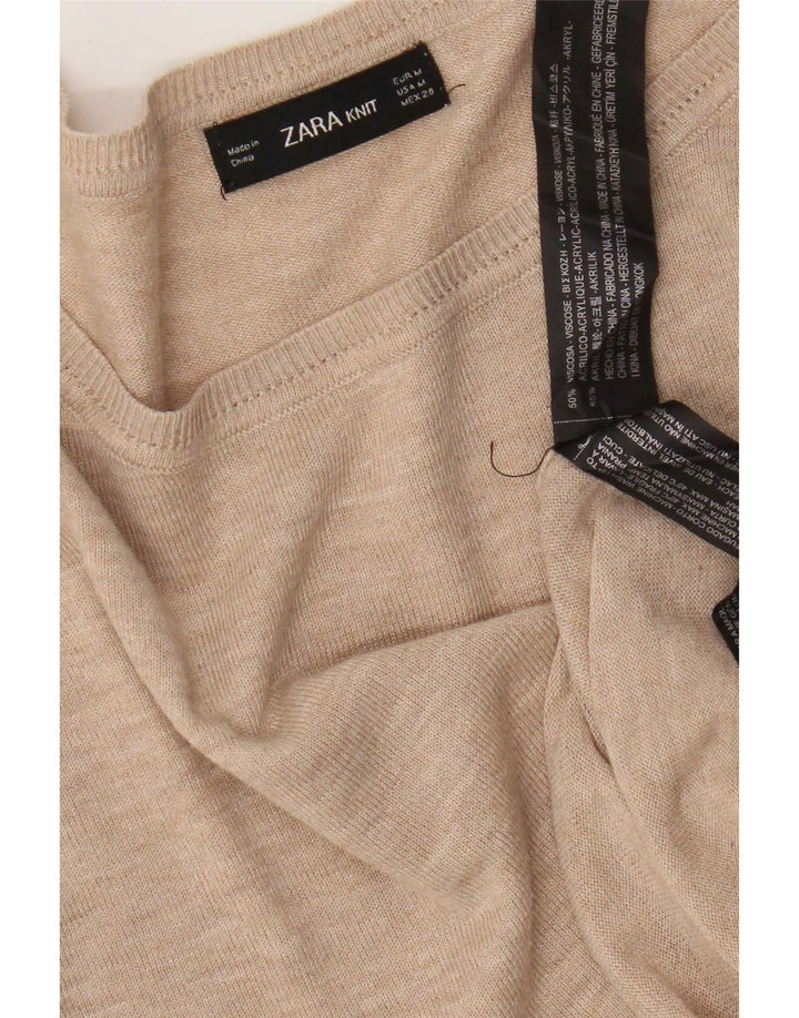 Zara Dame Oversized Boat Neck Jumper Sweater UK 14 Medium Beige Viscose
