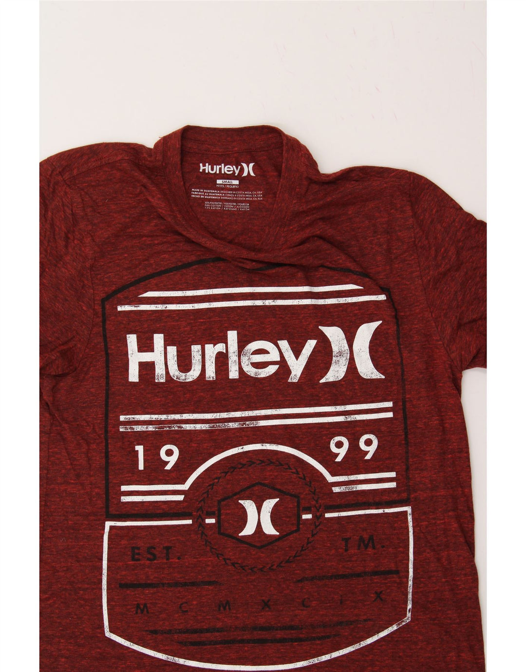 HURLEY Mens Graphic T-Shirt Top Small Red Flecked Polyester Vintage Hurley and Second-Hand Hurley from Messina Hembry 