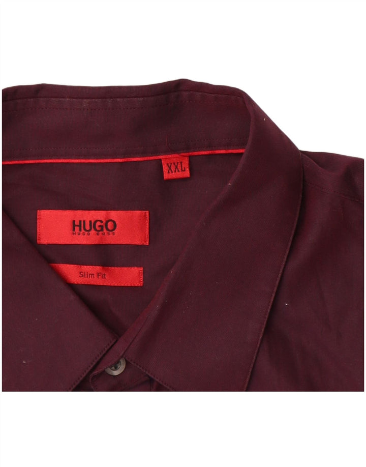 Hugo Boss Herre Slim Fit skjorte 2XL Bourgogne bomuld