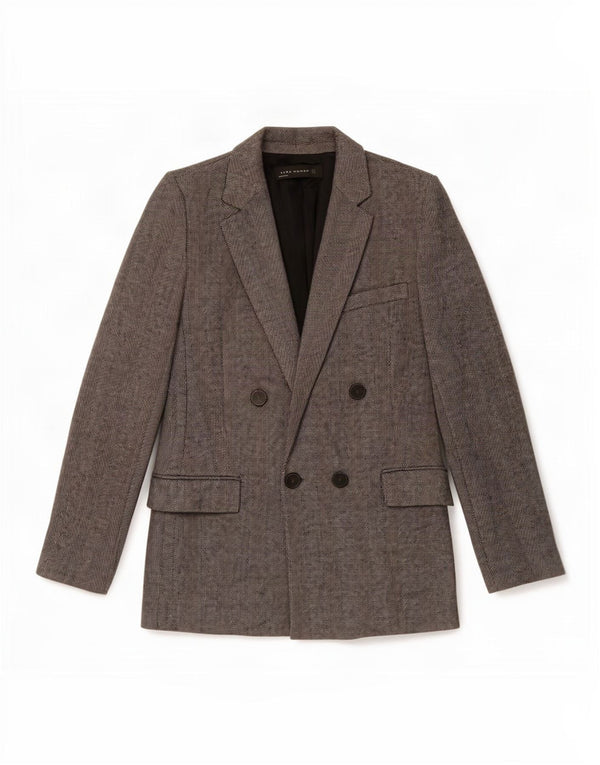 Zara Womens Double Breasted Blazer Jacket UK 12 Medium Grey Herringbone