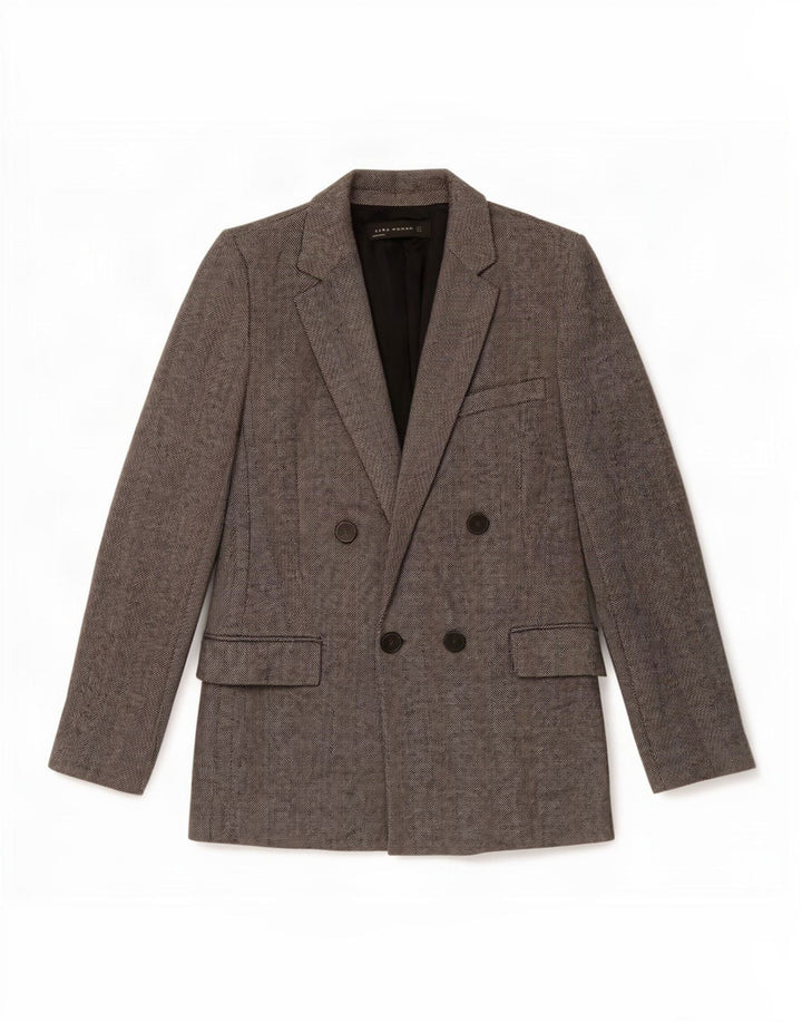 Zara Dame Dobbeltradet Blazer Jacket UK 12 Medium Grey Herringbone