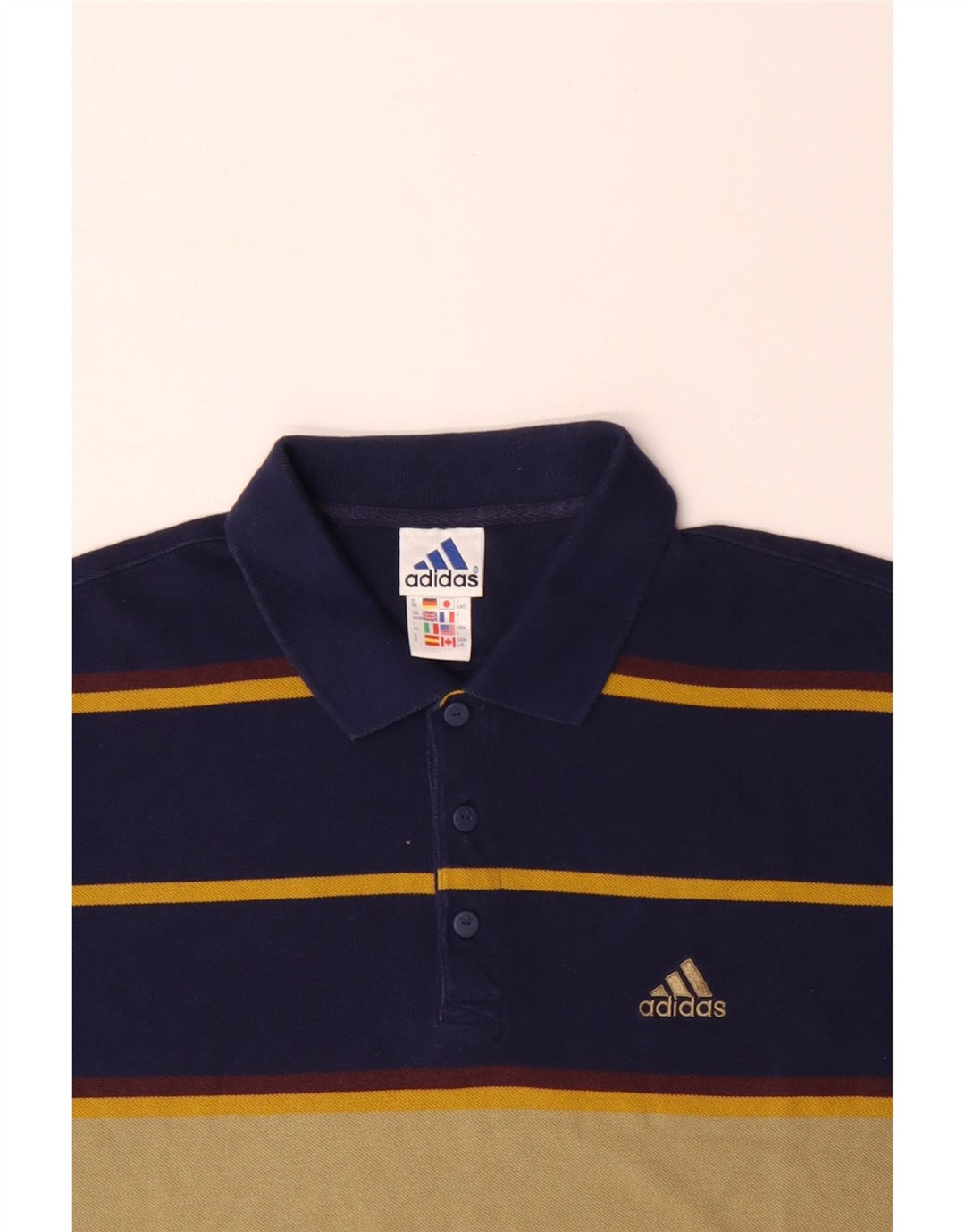 ADIDAS Polo skjorte til mænd UK 44/46 Large Navy Blue Colourblock Bomuld