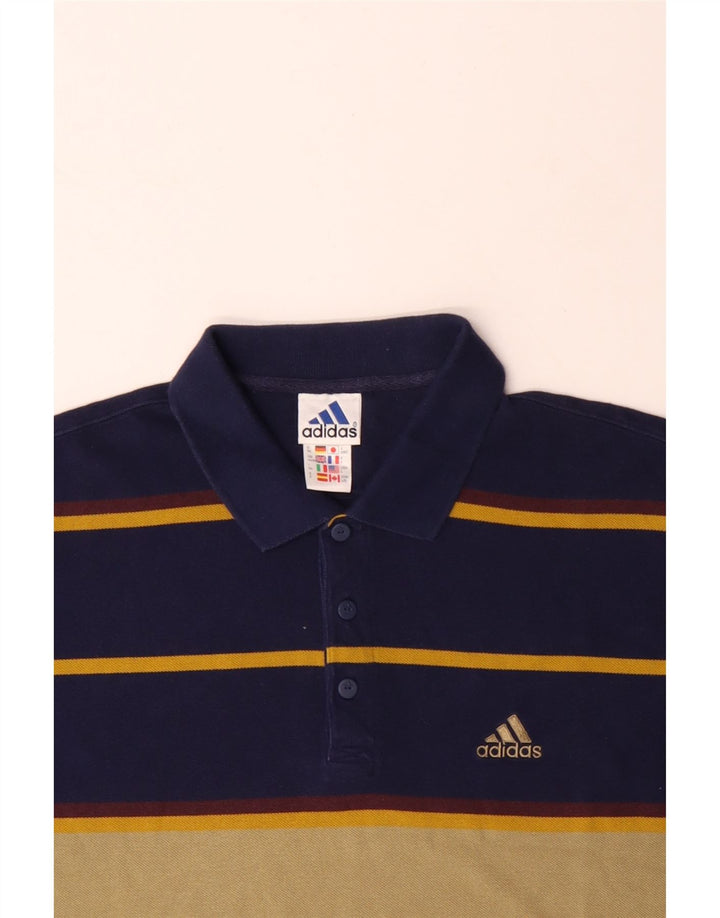 ADIDAS Polo skjorte til mænd UK 44/46 Large Navy Blue Colourblock Bomuld