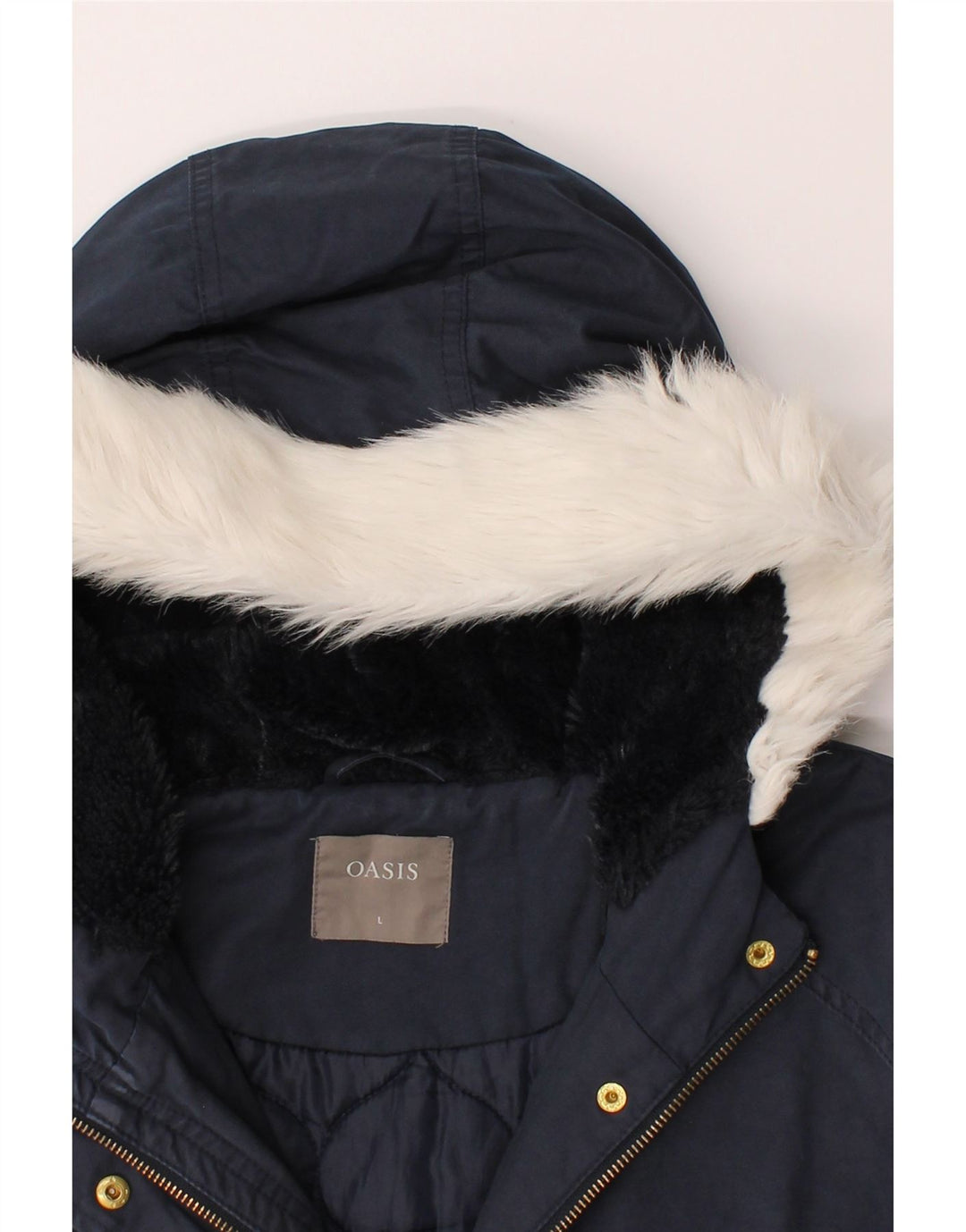 OASIS Womens Hooded Windbreaker Jacket UK 16 Large Navy Blue Cotton Vintage Oasis and Second-Hand Oasis from Messina Hembry 