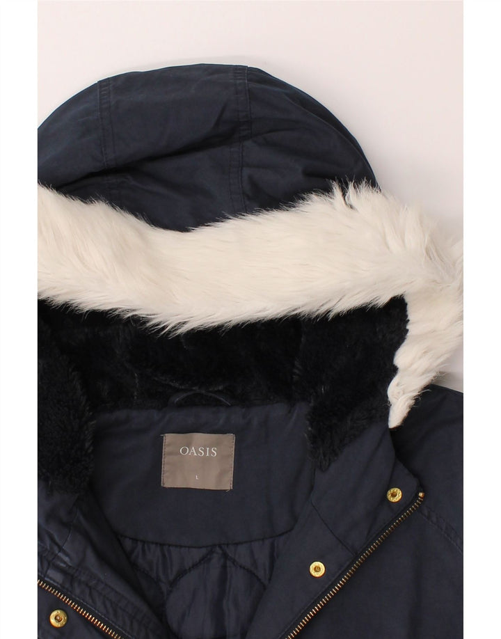 OASIS Womens Hooded Windbreaker Jacket UK 16 Large Navy Blue Cotton Vintage Oasis and Second-Hand Oasis from Messina Hembry 